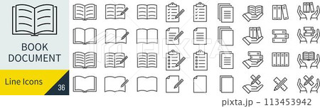 ベクターの本とドキュメントの線画アイコンセット 113453942