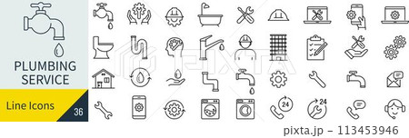 ベクターの水回りの線画アイコンセット 113453946