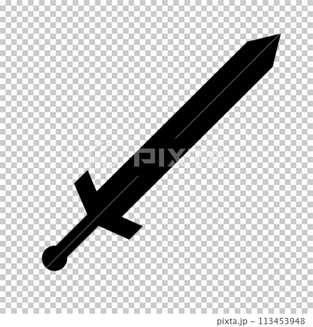 剣のシルエットアイコン。攻撃のシルエットアイコン。ベクター。 剣のシルエットアイコン。攻撃のシルエットアイコン。ベクター。 113453948