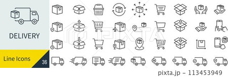 ベクターのデリバリーの線画アイコンセット 113453949