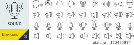 ベクターのサウンドの線画アイコンセット 113453954