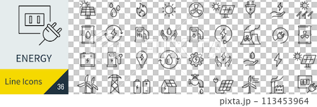 ベクターのエネルギーの線画アイコンセット 113453964
