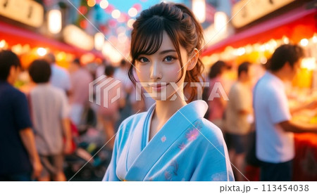 浴衣で観光を楽しむ女性 113454038