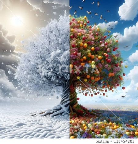 A fifth dimensional image that represents the transition from spring to winter. 113454203