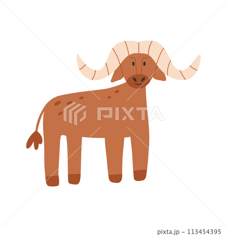 Cute buffalo isolated on white background. Vector illustration of an African buffalo. 113454395