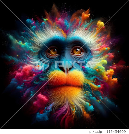 A mesmerizing 3D render of a monkey's face. 113454609