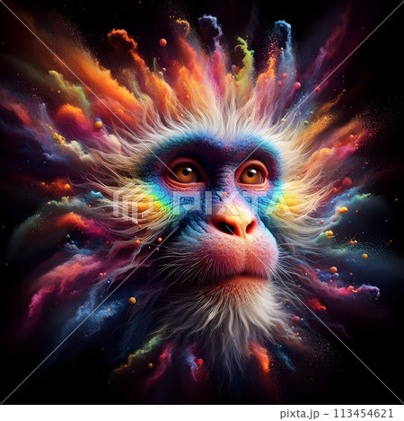 A mesmerizing 3D render of a monkey's face. 113454621