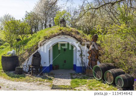 Group of typical outdoor wine cellars in Plze near Petrov, Southern Moravia, Czech Republic Group of typical outdoor wine cellars in Plze near Petrov, Southern Moravia, Czech Republic 113454642