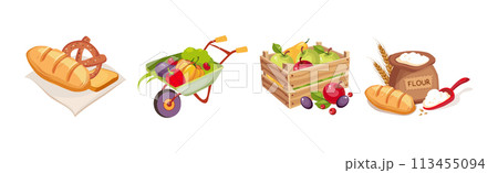 Farm Natural Product and Organic Produce Object...のイラスト素材 [113455094 ...