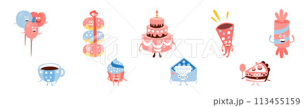 Funny Happy Birthday Character with Pretty Face Vector Set 113455159