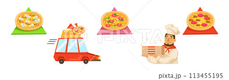 Pizza Delivery Service of Takeaway Food Element Vector Set 113455195