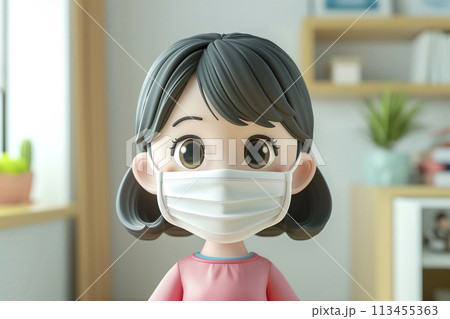 室内でマスクをする女性 113455363