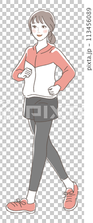 ウォーキングをする女性のイラスト。 113456089