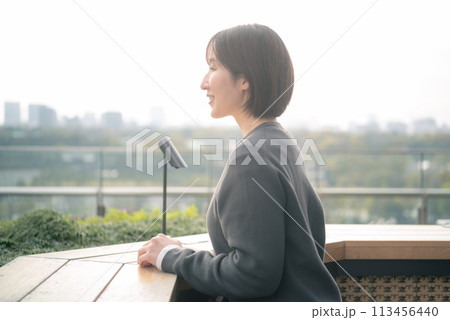 東京の景色を眺める女性 113456440