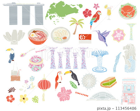 シンガポールの手書きイラスト(東南アジア、旅行、文化、観光) シンガポールの手書きイラスト(東南アジア、旅行、文化、観光) 113456486