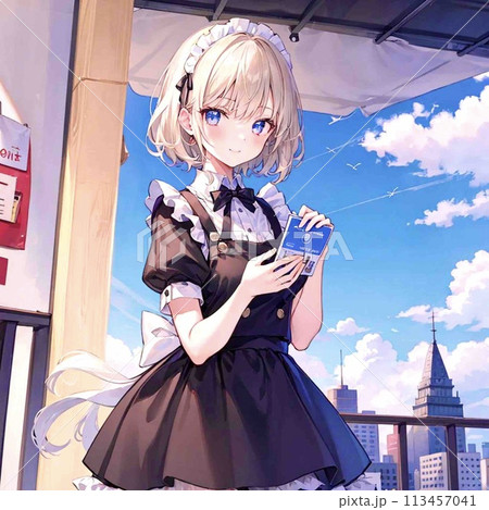 美少女イラスト 金髪 ショートヘアーのイラスト素材 [113457041