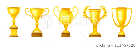 Golden Cup or Goblet Prize and Award Vector Set 113457326