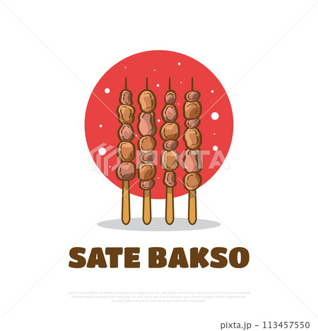 Illustration of Sate Bakso, Indonesian Food or Snack. Grilled Satay Meatball Vector Illustration 113457550