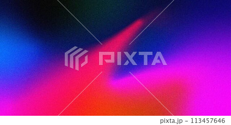 Blue, Red and Purple Gradient Background with Grainy Texture Effect for Banner or Poster Design. Iridescent Banner. Multicolor Background with Noise Effect 113457646