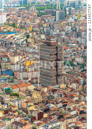 Aerial view of a densely populated Istanbul, Turkey. Photo taken from the Observation Deck of Istanbul Sapphire building 113457747
