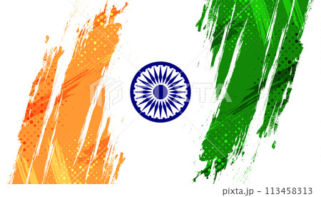 India Flag Background with Brush Style and Halftone Effect. Indian Tricolor National Flag Illustration with Grunge Concept 113458313