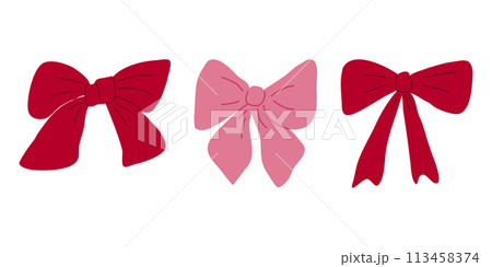 Collection of hand drawn ribbon bows isolated. Decorative elements for holiday invitations and birthday cards.Vector illustration... 113458374