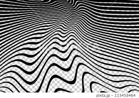 Wavy Lines Op Art Pattern with 3D Illusion Effect. Abstract Black and White Texture. Vector Illustration. Wavy Lines Op Art Pattern with 3D Illusion Effect. Abstract Black and White Texture. Vector Illustration. 113458464