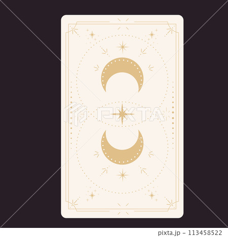 Tarot reverce border card frame gold line border celelstial mystery esoteric decoration with stars and moon. Magic sacred cover Tarot reverce border card frame gold line border celelstial mystery esoteric decoration with stars and moon. Magic sacred cover 113458522