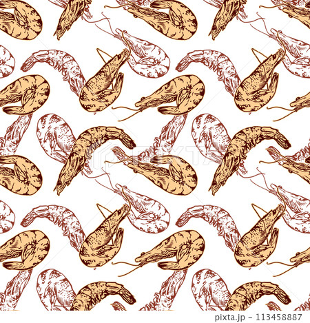 Shrimp seamless pattern, pink crustaceans....のイラスト素材 [113458887] - PIXTA