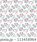 Seamless flowewrs and leaves pattern. Vector illustration 113458964