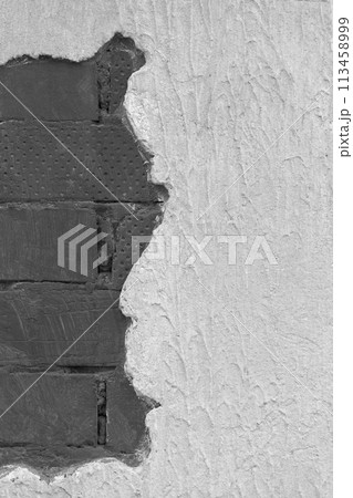 Old white wall stucco black dark brick detail object vintage texture background design architecture 113458999