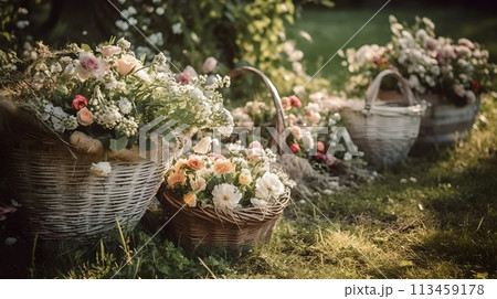 A bunch of beautiful colorful flower at the basket prepare for making bouquets or decorations. 113459178