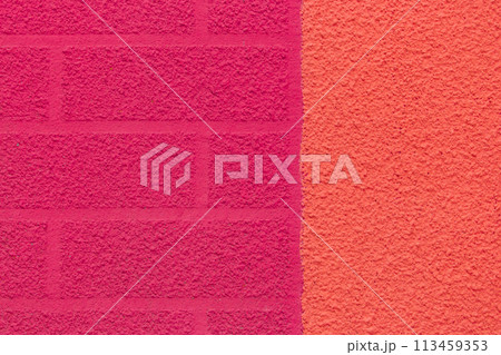 Pink brick wall abstract pattern blank surface facade exterior decorative design texture background architecture orange 113459353