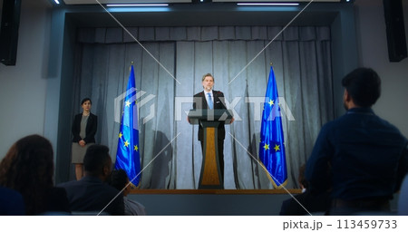 Mature representative of the European Union performs 113459733