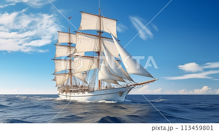 Classic maritime journey tall ship sets sail, adventure awaits.AI Generated 113459801