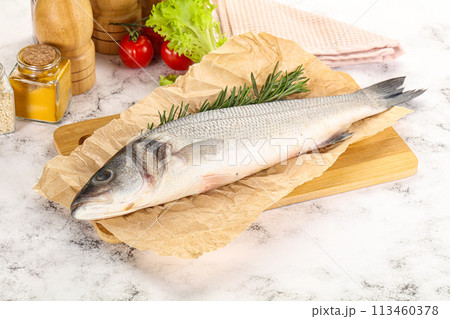 Raw seabass fish for cooking Raw seabass fish for cooking 113460378