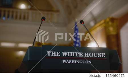 Debate stand for campaign speech by US presidential candidate 113460473