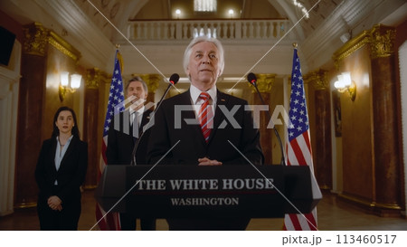 President of the United States pronounces political speech in White House 113460517
