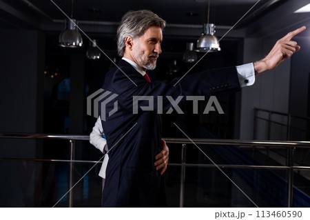 American politician at press conference after campaign speech 113460590
