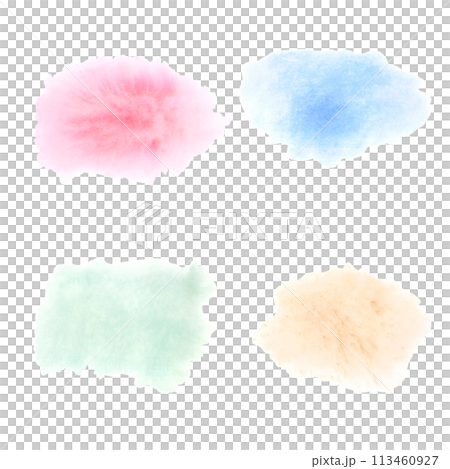 Watercolor set of abstract spots isolated on white background. Green, blue, pink and beige shades with texture paper. Hand drawn illustration of blots for design, banner, text. Template for decor. Watercolor set of abstract spots isolated on white background. Green, blue, pink and beige shades with texture paper. Hand drawn illustration of blots for design, banner, text. Template for decor. 113460927