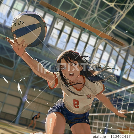 バレーボールをする女性　マンガイラスト 113462417