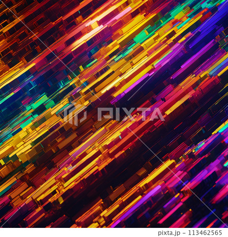 Vibrant Digital Cascade, An Abstract Symphony of Staggered Neon Lights. Vibrant Digital Cascade, An Abstract Symphony of Staggered Neon Lights. 113462565