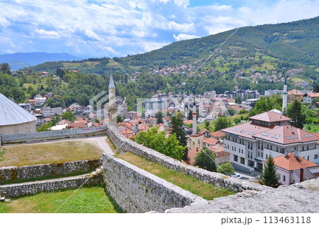 Old castle in Travnik. Panoramic view over Travnik in Bosnia and Herzegovina during summer. Top destination Old castle in Travnik. Panoramic view over Travnik in Bosnia and Herzegovina during summer. Top destination 113463118