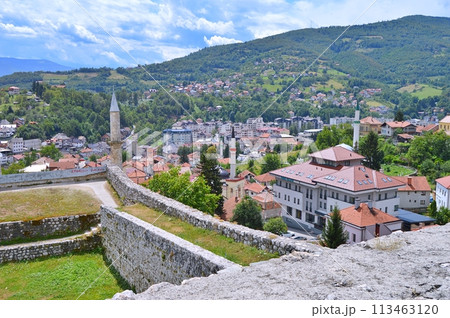 Old castle in Travnik. Panoramic view over Travnik in Bosnia and Herzegovina during summer. Top destination Old castle in Travnik. Panoramic view over Travnik in Bosnia and Herzegovina during summer. Top destination 113463120