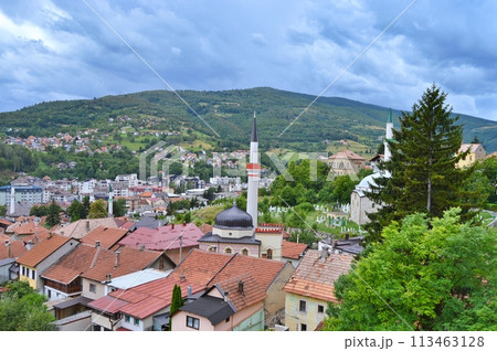 Old castle in Travnik. Panoramic view over Travnik in Bosnia and Herzegovina during summer. Top destination 113463128