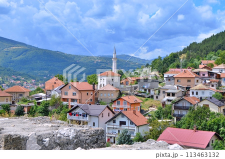 Old castle in Travnik. Panoramic view over Travnik in Bosnia and Herzegovina during summer. Top destination 113463132