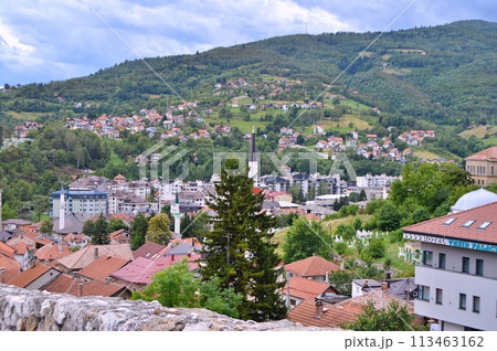 Old castle in Travnik. Panoramic view over Travnik in Bosnia and Herzegovina during summer. Top destination Old castle in Travnik. Panoramic view over Travnik in Bosnia and Herzegovina during summer. Top destination 113463162