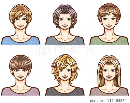 髭のあるイケメン大人男性のイラスト素材セット 髭のあるイケメン大人男性のイラスト素材セット 113463274