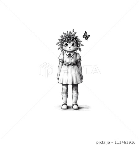 人間味溢れる森の動物達の鉛筆画イラスト 113463916