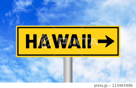 Hawaii road sign on sky background 113463996